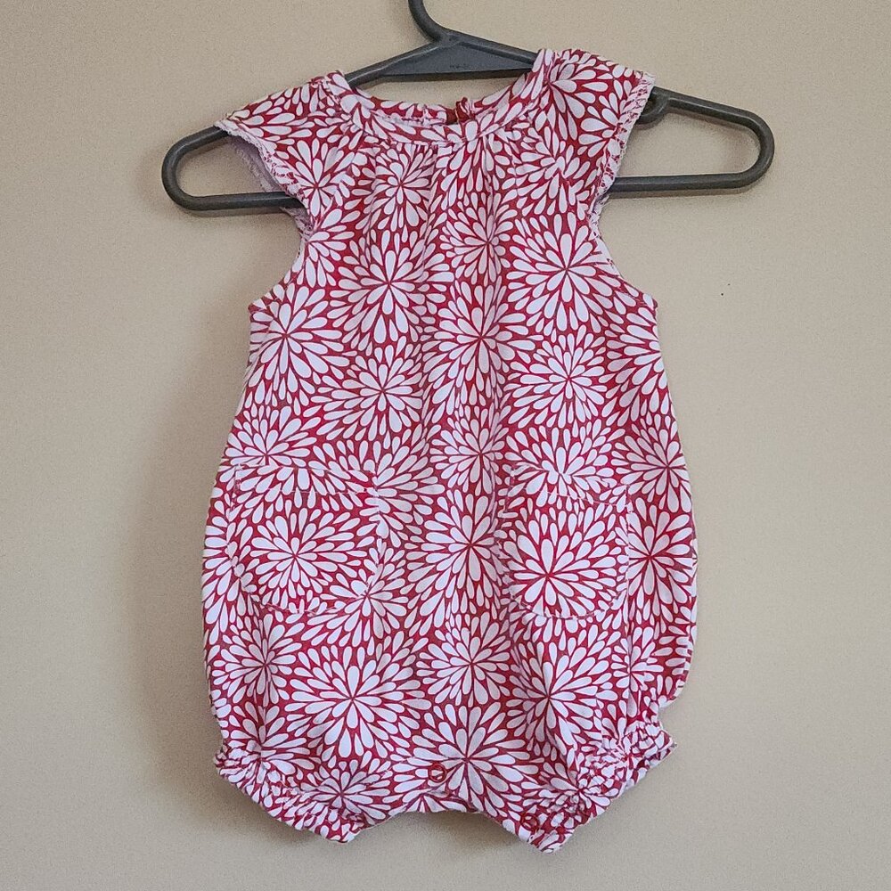 Baby Essentials - Red & White Romper With Little Pockets. Size 6 Months